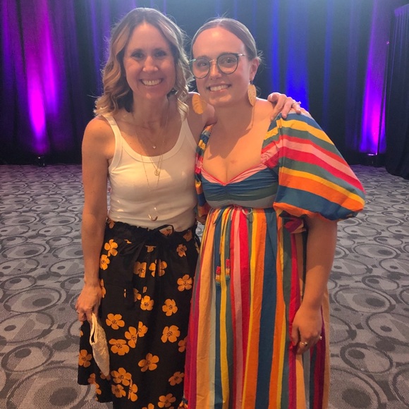 Farm Rio Striped Scarf Maxi Ruffled Rainbow Balloon Sleeve Maxi Dress Sz. S - Picture 9 of 9